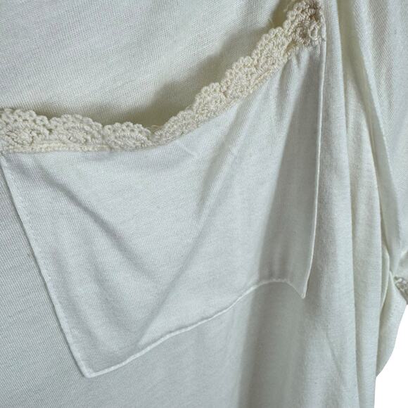 Umgee NWT Cream Cold Shoulder Crochet Lace Trim Short Sleeve Cotton Blend Top L - Picture 3 of 5
